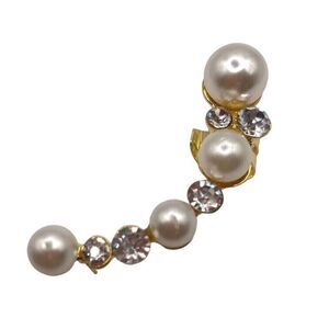 Gold Pearl and Rhinestone Left Ear Cuff Earring